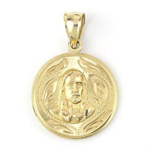14k Yellow Gold Jesus Christ and Virgin Mary Religious Medallion Pendant Charm